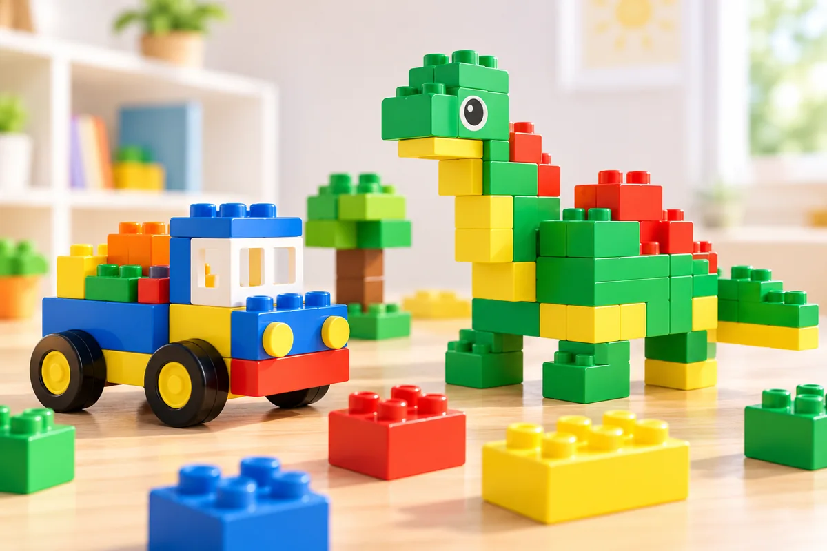 Bunte Klemmbausteine als Symbolbild für LEGO-Geschenkideen und Bausets für 5-Jährige